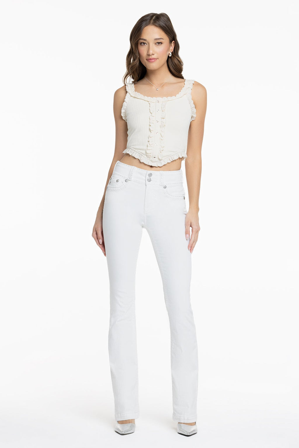 Adeline White Stitched Bootcut Jeans