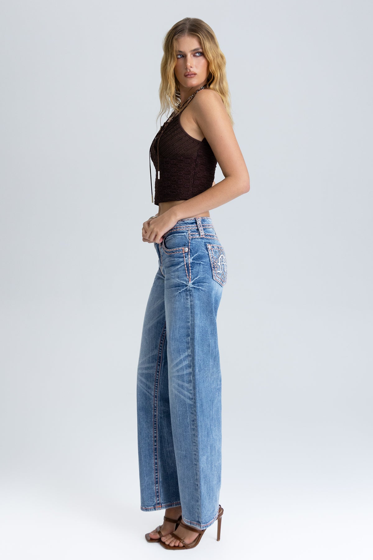 Electric Stitched Wide Leg Jeans