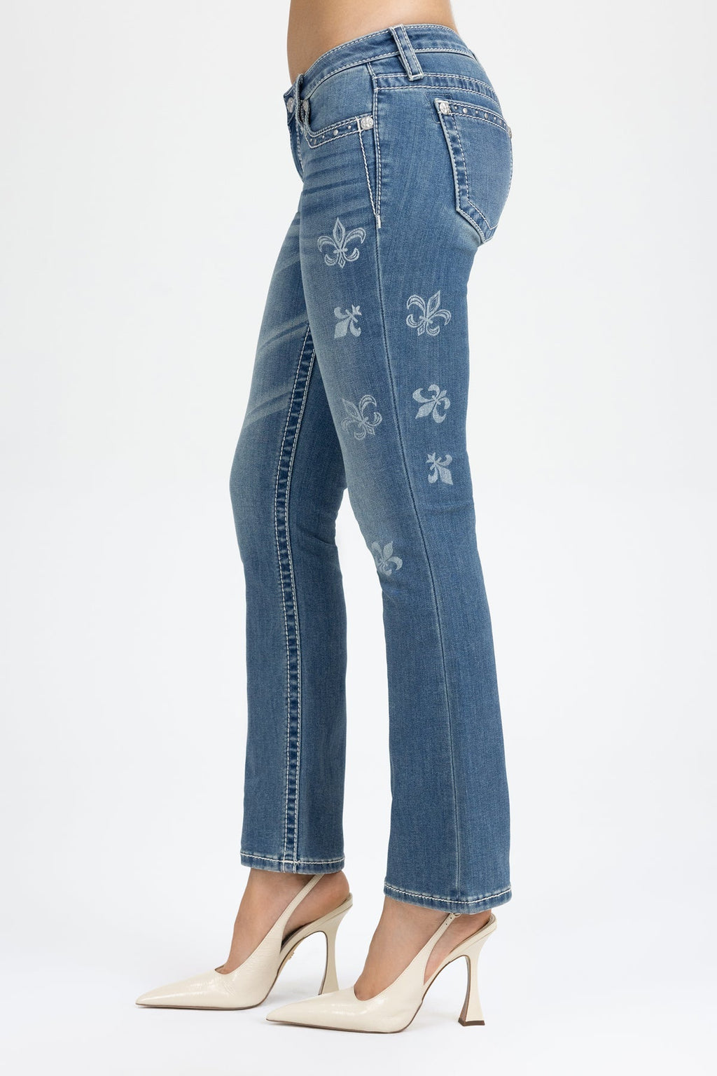 Scattered Fleur Low Rise Slim Bootcut Jeans