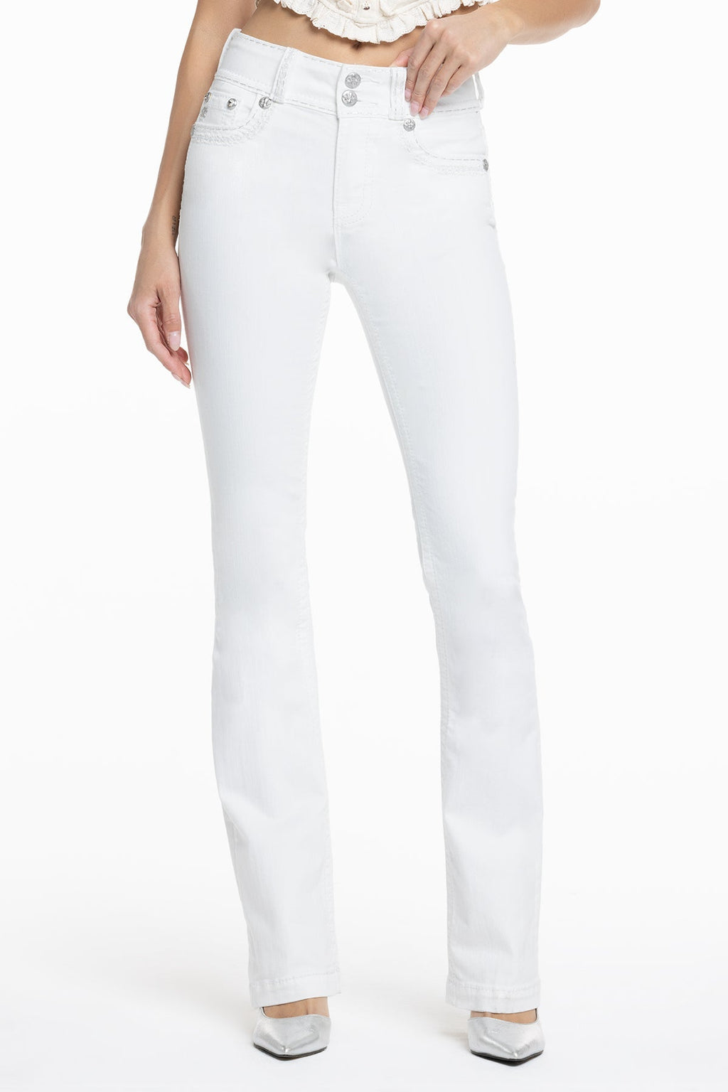 Adeline White Stitched Bootcut Jeans