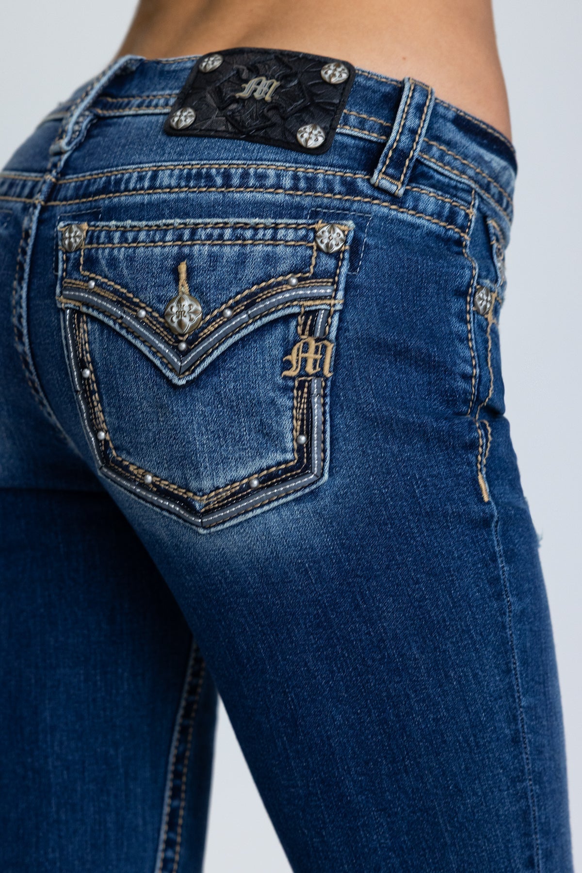 Lydia Border Stitched Low Rise Bootcut Jeans