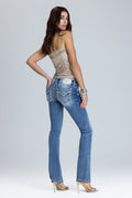 Halo Border Stitched Low Rise Bootcut Jeans