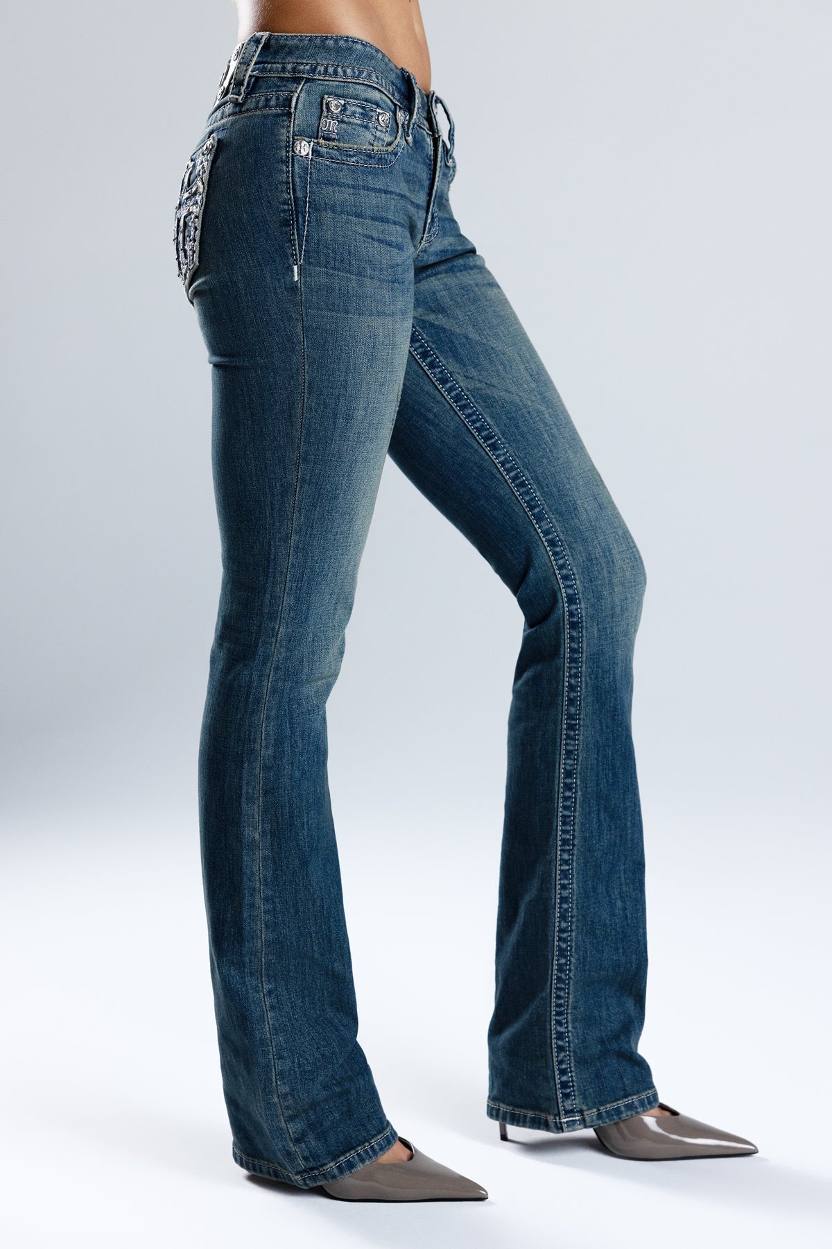 Kamryn Cross Low Rise Bootcut Jeans