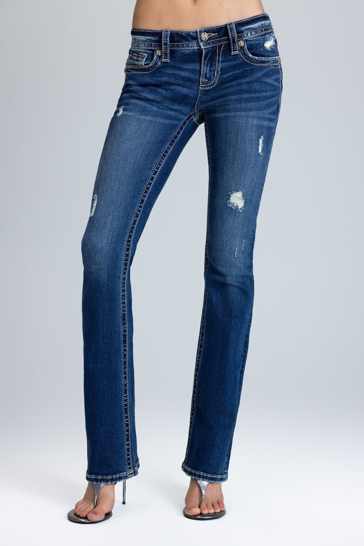 Lydia Border Stitched Low Rise Bootcut Jeans
