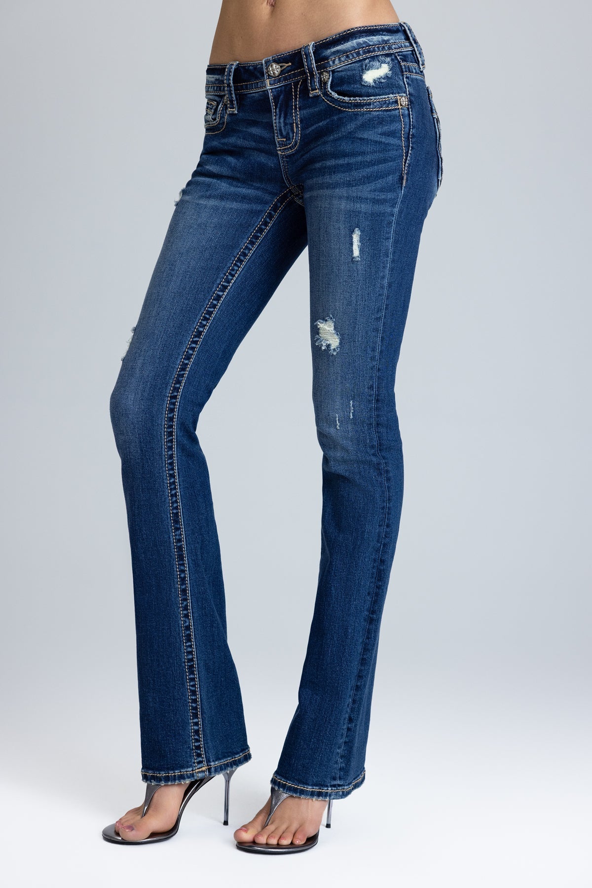 Lydia Border Stitched Low Rise Bootcut Jeans