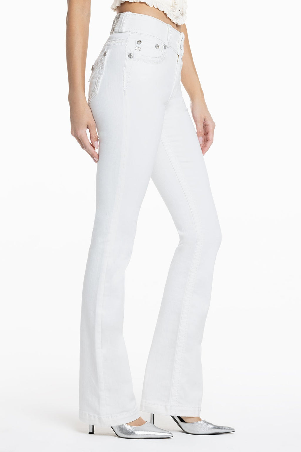 Adeline White Stitched Bootcut Jeans