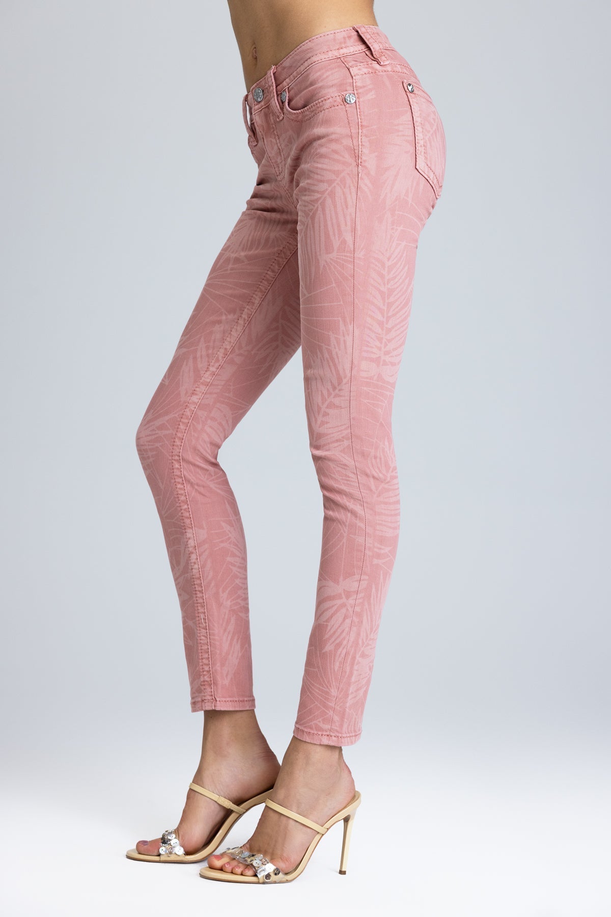 Coral Leaves Skinny Jeans