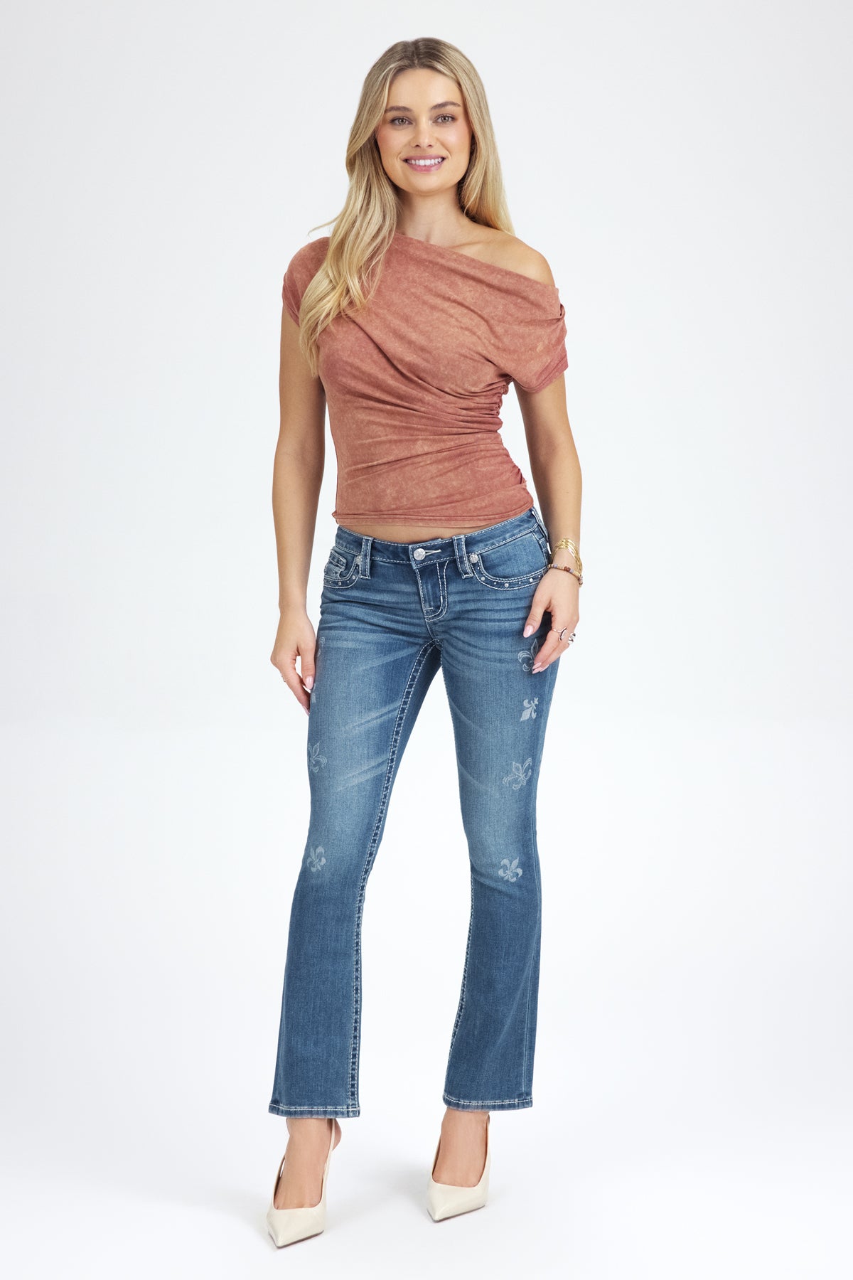 Scattered Fleur Low Rise Slim Bootcut Jeans