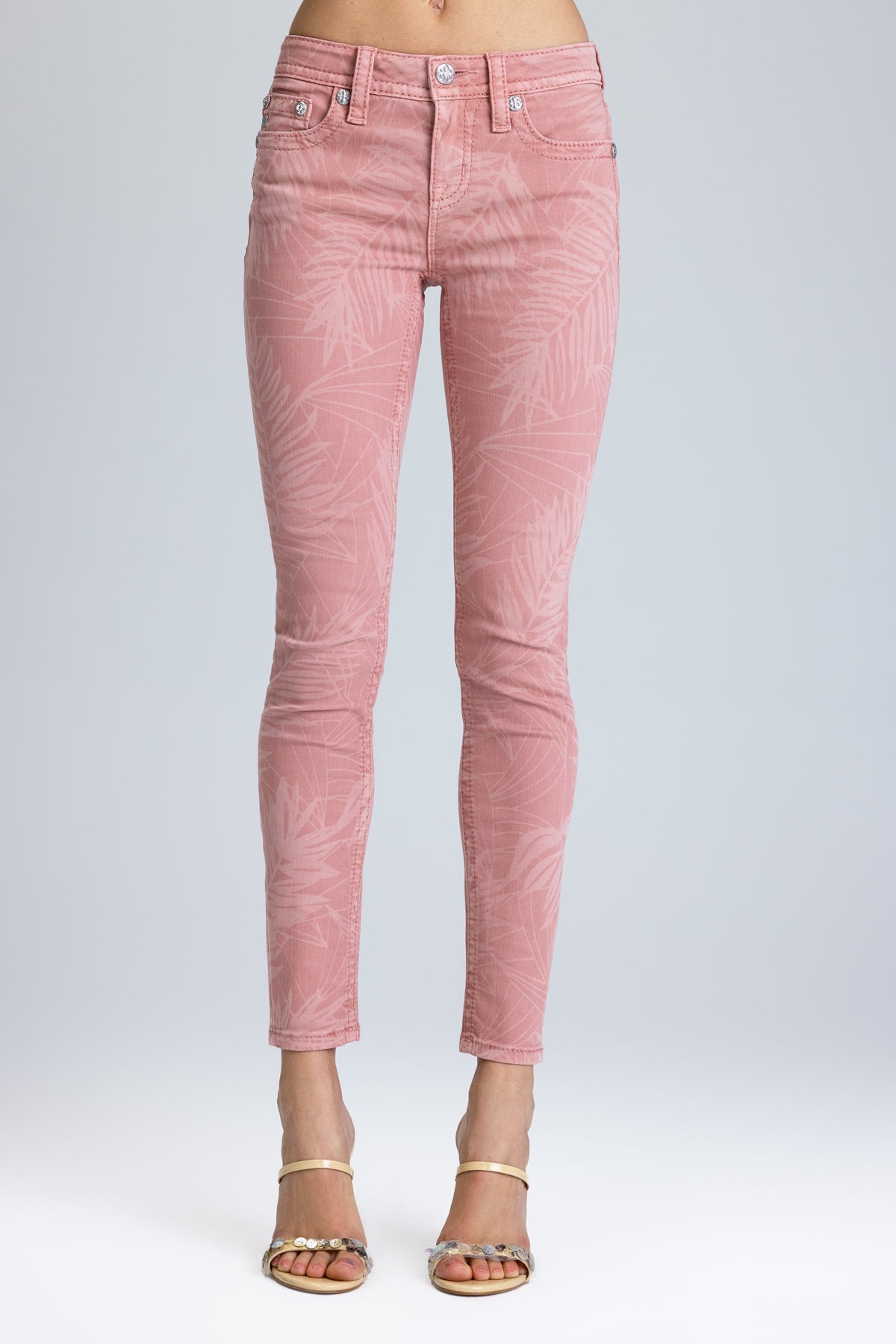 Coral Leaves Skinny Jeans