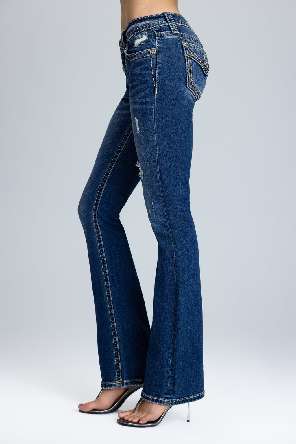 Lydia Border Stitched Low Rise Bootcut Jeans