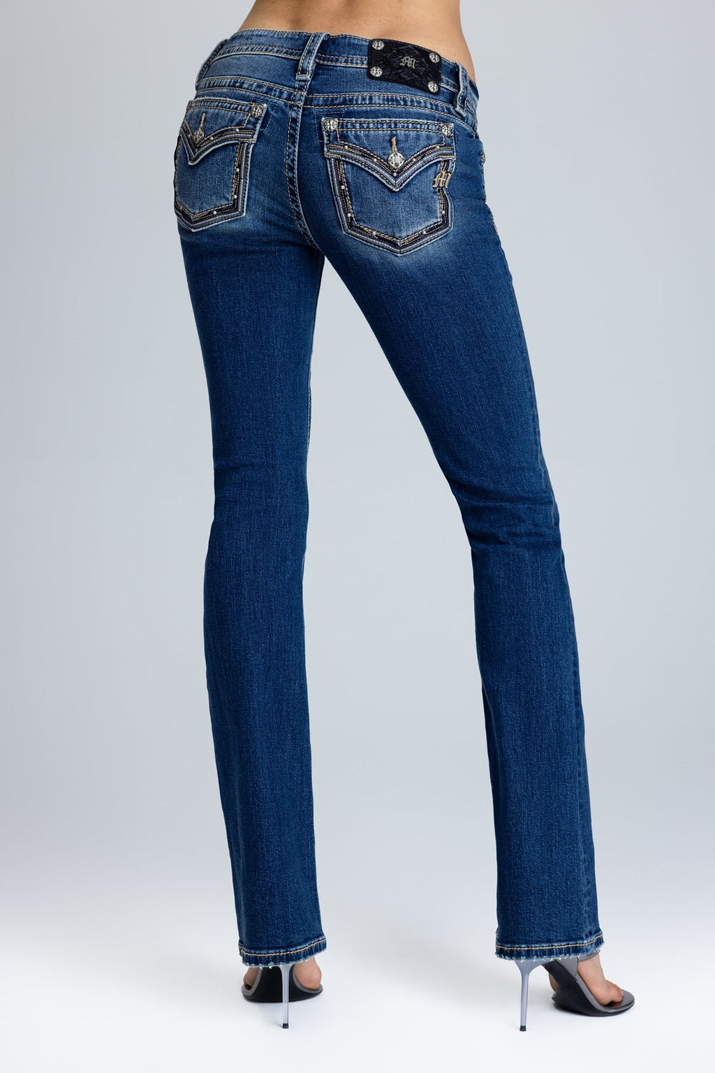 Lydia Border Stitched Low Rise Bootcut Jeans